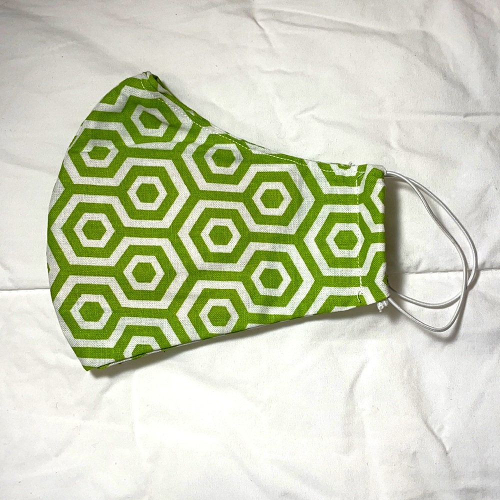 Gender neutral mask, green geometric pattern